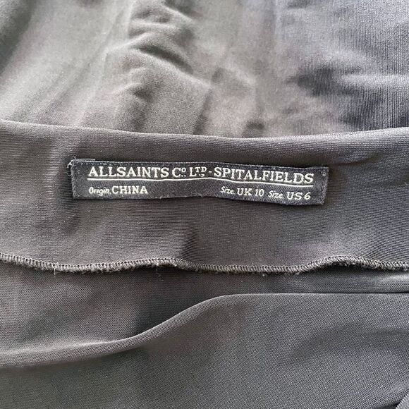 AllSaints Spitalfields London Black Ruched Gathered Dress Size UK10 US6 - Picture 4 of 5